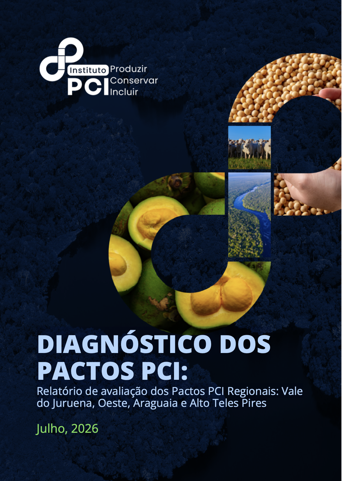 Capa do Diagnóstico dos Pactos PCI: relatório de avaliação dos Pactos PCI regionais Vale do Juruena, Oeste, Araguaia e Alto Teles Pires